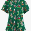 Butter-Soft Originals Playful Christmas Hunter Women's 4-Pocket Rounded V-Neck Printed Scrub Top