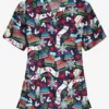 Butter-Soft Christmas Skate Navy Women's 3-Pocket V-Neck Print Scrub Top