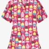 UA Easter Treats Fuchsia Women's 3-Pocket V-Neck Print Scrub Top