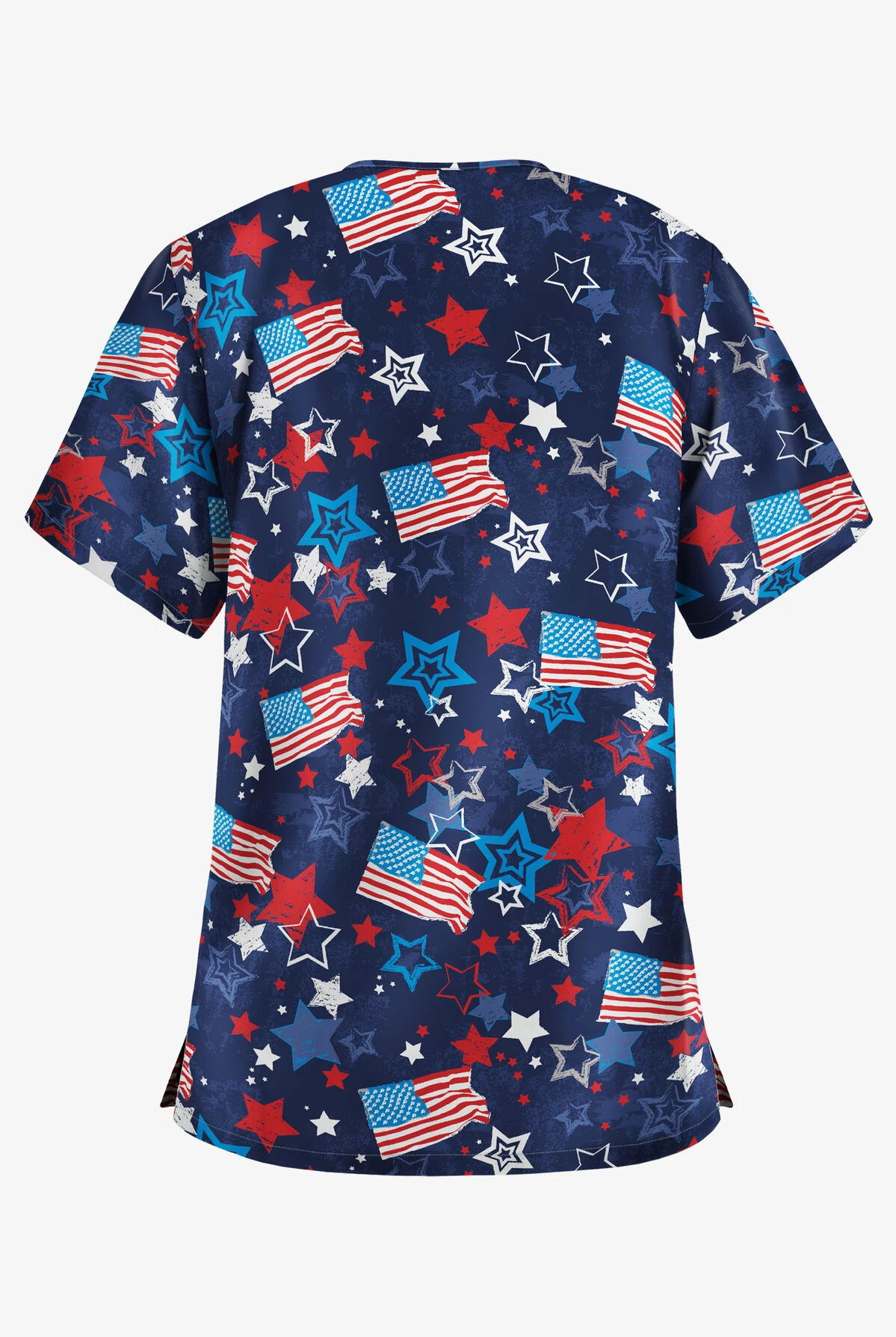 UA Best Buy Celebration Time Navy Women's 3-Pocket V-Neck Print Scrub Top - Image 2