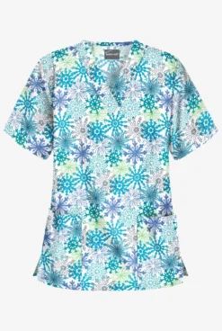 Butter-Soft Frozen Night Women's 2-Pocket Relaxed Fit V-Neck Print Scrub Top
