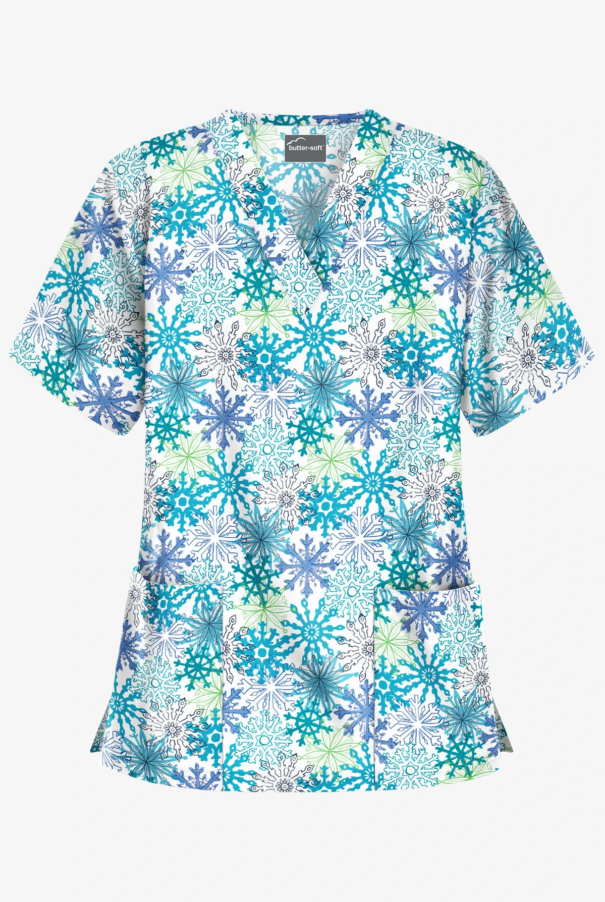 Butter-Soft Frozen Night Women's 2-Pocket Relaxed Fit V-Neck Print Scrub Top