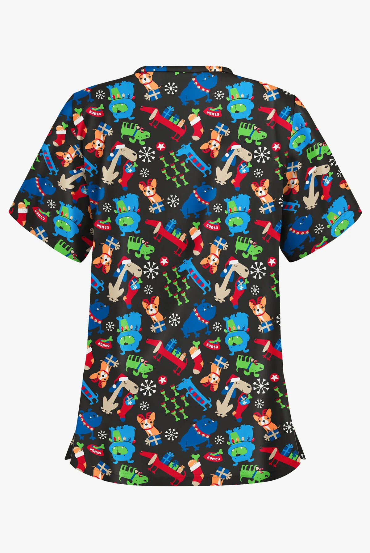 Butter-Soft Happy Dogs Women's 2-Pocket Relaxed Fit V-Neck Print Scrub Top - Image 2