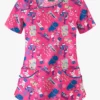 Butter-Soft Happy Holiday Dogs Fuchsia Women's 4-Pocket Asymmetrical Neck Print Scrub Top