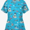 Butter-Soft Holiday Fun Turquoise Women's 2-Pocket Mock Wrap Print Scrub Top
