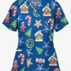 Butter-Soft Santa's Cookies Royal Women's 2-Pocket Mock Wrap Print Scrub Top