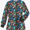 Butter-Soft Happy Dogs Women's 2-Pocket Warm-Up Print Scrub Jacket