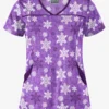 Butter-Soft Morning Snow Purple Glow Women's 4-Pocket Princess Seam Print Scrub Top