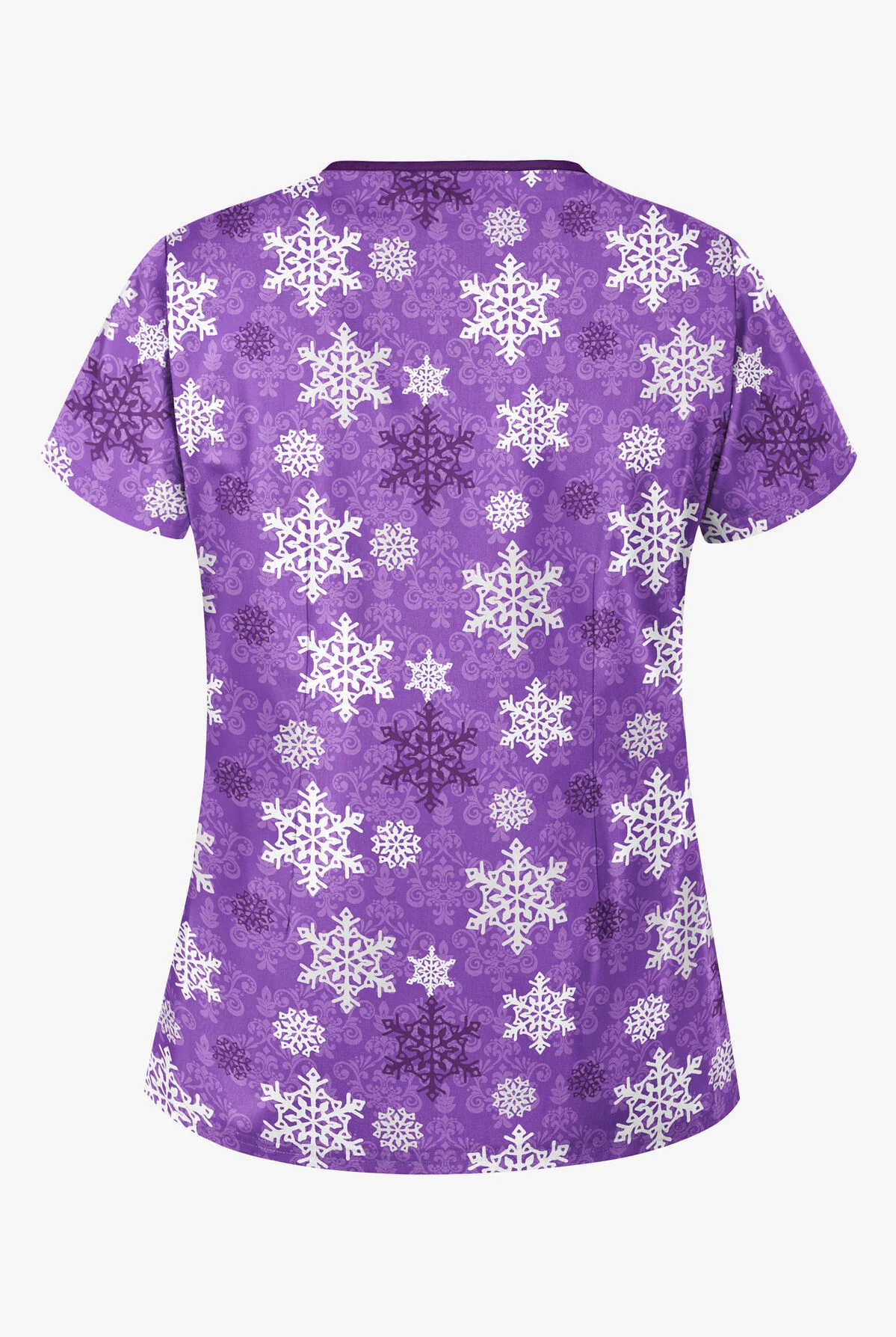 Butter-Soft Morning Snow Purple Glow Women's 4-Pocket Princess Seam Print Scrub Top - Image 2