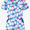 Butter-Soft Snowman Party Ceil Women's 4-Pocket Princess Seam Print Scrub Top