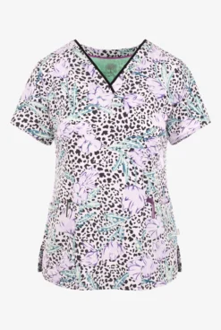 Healing Hands Wild Beauty Animal Women's 3-Pocket STRETCH V-Neck Print Scrub Top