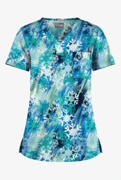 UA Butter-Soft Stretch Big City Flurry Bright Teal Women's 1-Pocket V-Neck Tuck-In Printed Scrub Top