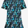 UA Butter-Soft STRETCH Wintertime Turquoise Women's 1-Pocket V-Neck Tuck-In Printed Scrub Top