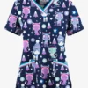 UA Butter-Soft STRETCH Christmas Kitties Navy Women's V-Neck 3 Pocket Print Scrub Top