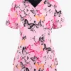Cherokee Infinity Geo Flutter Butterfly Women's 2-Pocket STRETCH V-Neck Print Scrub Top