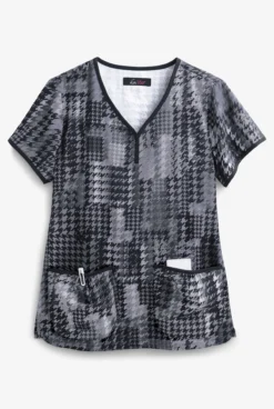 Koi Lite⢠Houndstooth Platinum Eve Women's 2-Pocket Y-Neck Print Scrub Top
