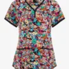 Koi Tokidoki Stay Groovy Women's 2-Pocket STRETCH Y-Neck Print Scrub Top