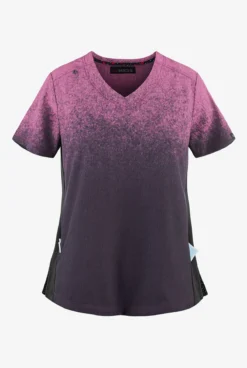 Koi Basics Cali Ombre Heather Azalea Pink/ Charcoal V-Neck Print Scrub Top
