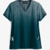 Koi Basics Caribbean Heather Ombre Cali Women's 2-Pocket V-Neck Print Scrub Top