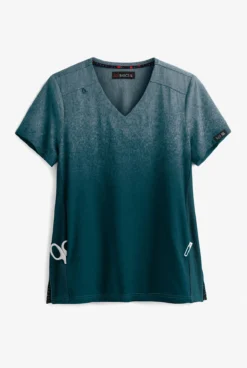 Koi Basics Caribbean Heather Ombre Cali Women's 2-Pocket V-Neck Print Scrub Top