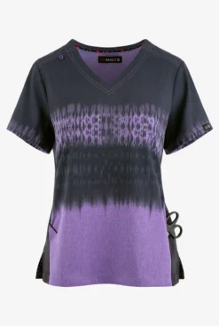 Koi Basics Cali Tie Dye Charcoal/Heather Wisteria V-Neck Print Scrub Top