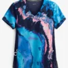 Koi Lite™ Reform Blue Marble Women's 2-Pocket V-Neck Print Scrub Top