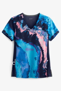 Koi Lite⢠Reform Blue Marble Women's 2-Pocket V-Neck Print Scrub Top