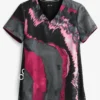 Koi Lite™ Reform Pink Marble Women's 2-Pocket V-Neck Print Scrub Top