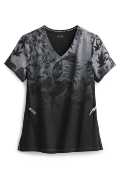 Koi Lite⢠Eastern Dreams Platinum Ombre Women's 2-Pocket V-Neck Print Scrub Top