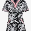 Koi Stretch Woodblack Floral Women's 4-Pocket STRETCH Y-Neck Print Scrub Top