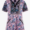 Koi Stretch Enchanted Garden Floral Women's 4-Pocket STRETCH Y-Neck Print Scrub Top