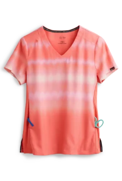 Koi Lite™ Reform Wavy Ombre Coral/ More Pink Women's 2-Pocket V-Neck Print Scrub Top