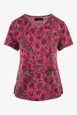 Koi Basics Harvest Tapestry Floral Women's 2-Pocket STRETCH V-Neck Print Scrub Top