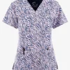 Maevn Animalia Animal Print Women's 3-Pocket STRETCH V-Neck Print Scrub Top