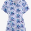 Maevn Animal Bloom Spotted Floral Women's 3-Pocket STRETCH V-Neck Print Scrub Top