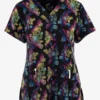 Maevn Electric Bouquet Floral Women's 3-Pocket STRETCH V-Neck Print Scrub Top