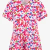 Maevn One Love Hearts Women's 3-Pocket STRETCH V-Neck Print Scrub Top