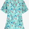Best Buy Ice Cream Celebration Blue Women's 3-Pocket V-Neck Print Scrub Top