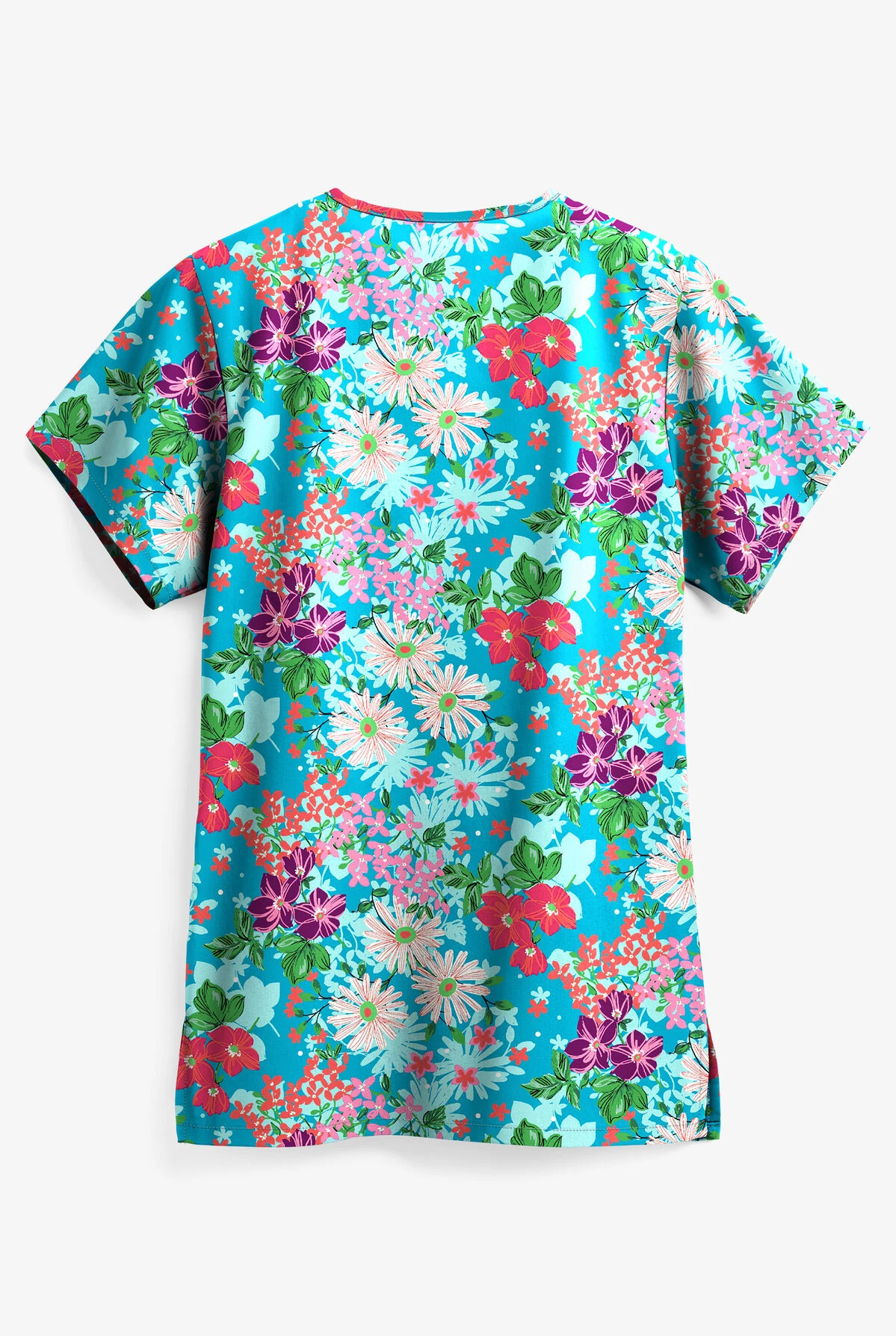 UA Garden Paradise Turquoise Women's 3-Pocket V-Neck Print Scrub Top - Image 2