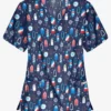 Best Buy Ice Cream Celebration Navy Women's 3-Pocket V-Neck Print Scrub Top