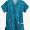 UA Paisley Delight Turquoise Women's 3-Pocket V-Neck Print Scrub Top