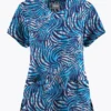 Butter-Soft Originals Abstract Zebra Turquoise Women's 6-Pocket Scallop Neck Printed Scrub Top 