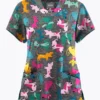 Butter-Soft Originals Paw Friends Pewter Women's 6-Pocket Scallop Neck Printed Scrub Top 