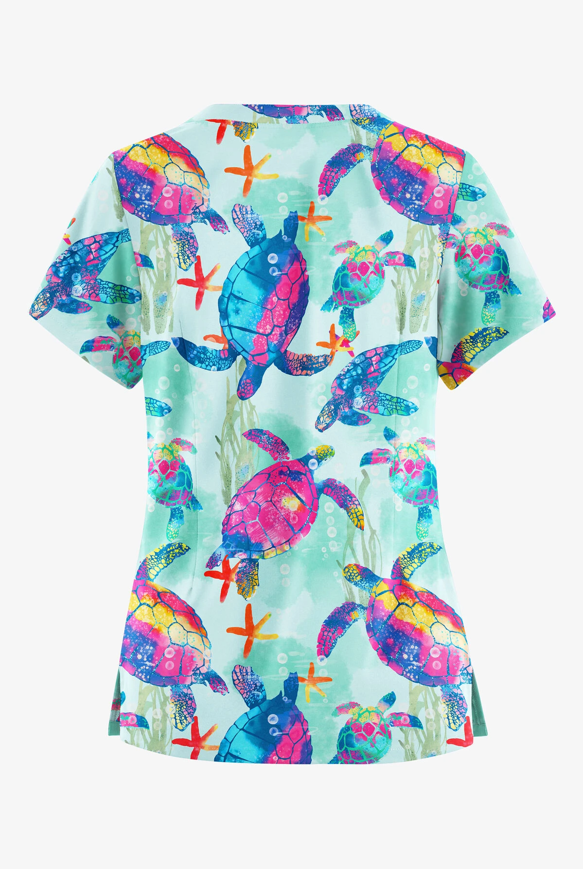 Butter-Soft Originals Turtle Journey Galaxy Women's 6-Pocket Scallop Neck Printed Scrub Top - Image 2