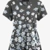 Butter-Soft Originals Boho Floral Pewter Women's 2-Pocket Scallop Neck Printed Scrub Top
