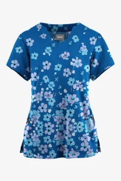 Butter-Soft Originals Boho Floral Royal Women's 2-Pocket Scallop Neck Printed Scrub Top