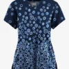 Butter-Soft Originals Jakarta Border Navy Women's 2-Pocket Scallop Neck Printed Scrub Top