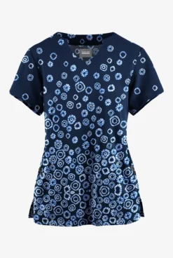 Butter-Soft Originals Jakarta Border Navy Women's 2-Pocket Scallop Neck Printed Scrub Top