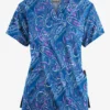 Butter-Soft Elegant Paisley Royal Women’s 4-Pocket V Notch-Neck Printed Scrub Top