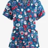 Butter-Soft Xmas Coco Caribbean Blue Women’s 4-Pocket V Notch-Neck Printed Scrub Top